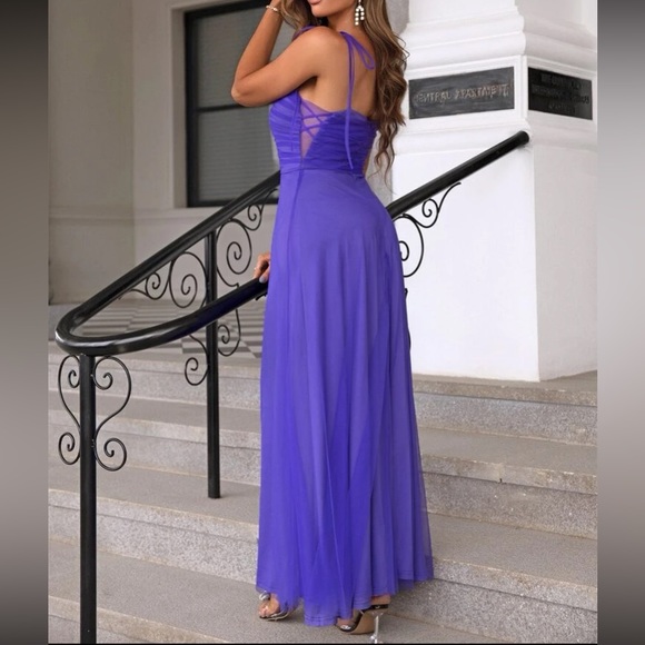 Luxe mesh overlay party formal evening prom bridesmaids dress - Picture 7 of 11